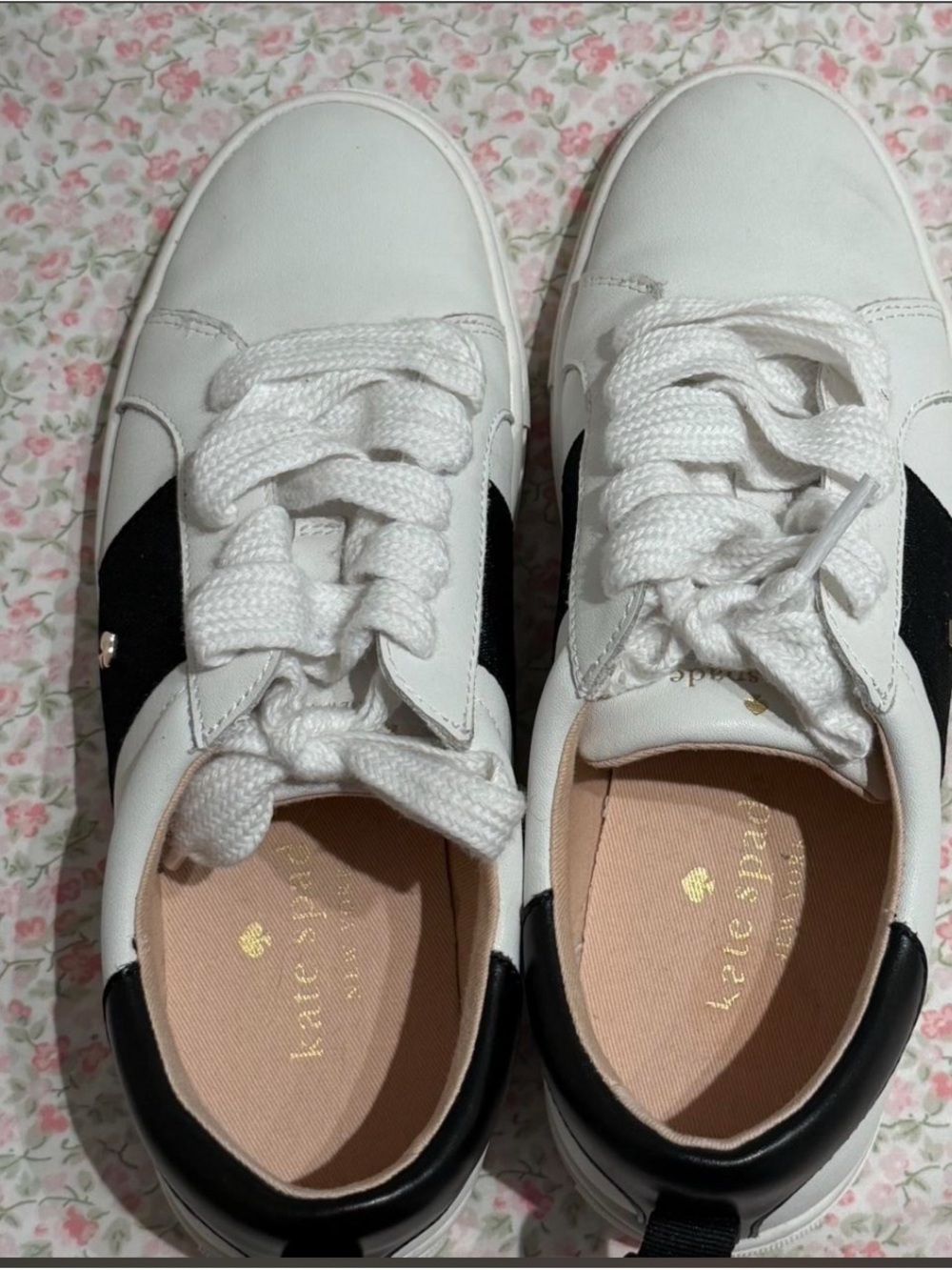 kate spade White and Black Low-Top Lace-Up Sneakers